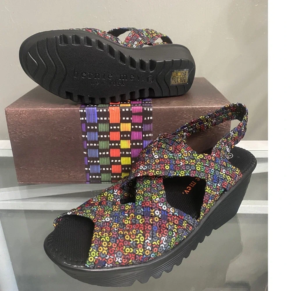 Bernie Mev Brighten Dazzle Multi Color Woven Wedge Sandals 8 Memory Foam